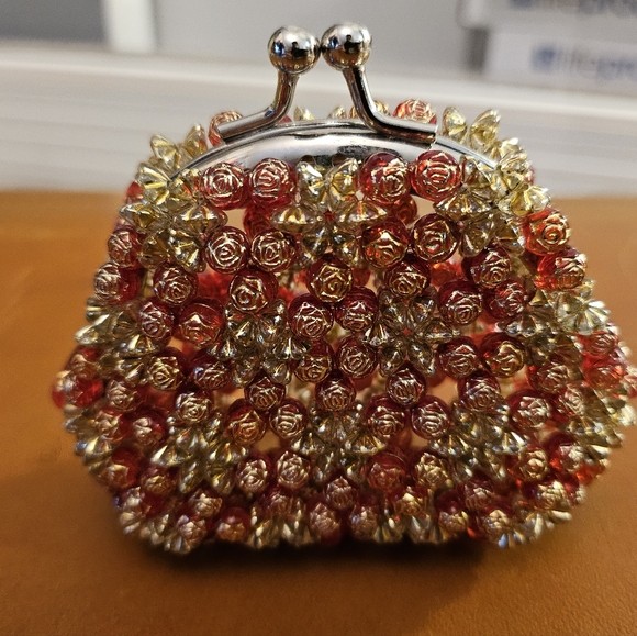 Vintage 1980's Hand Made Miniture Rose Beaded Coin Purse | Size Mini - Picture 8 of 8